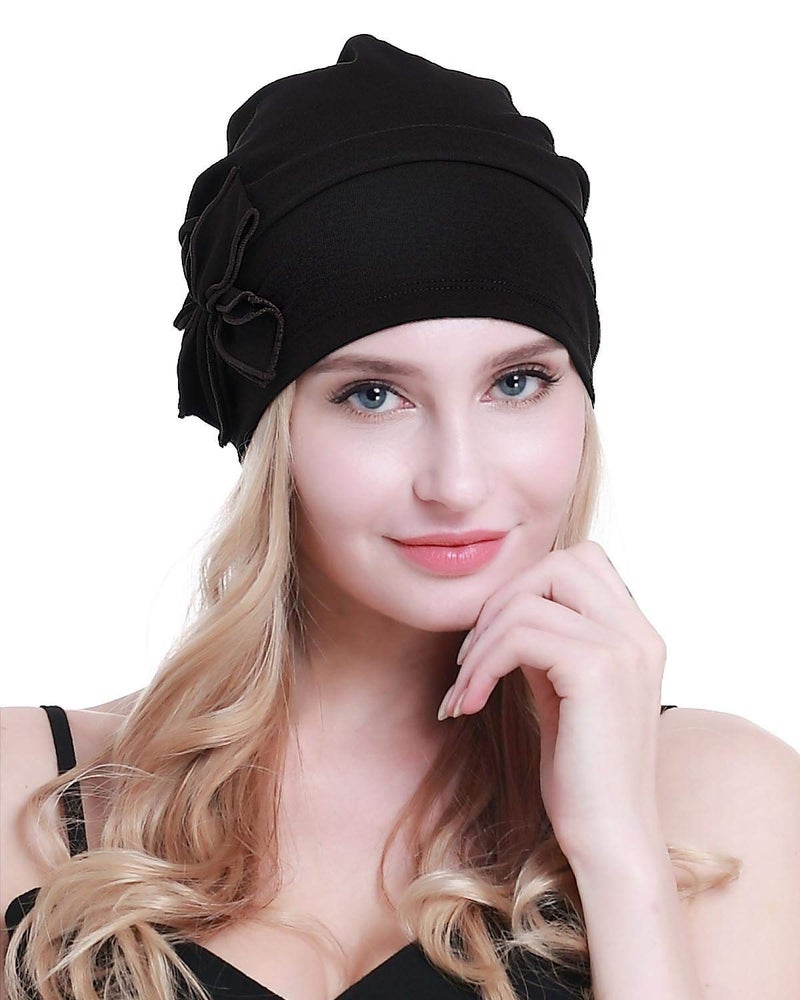 osvyo Cotton Chemo Turbans Headwear Beanie Hat Cap for Women Cancer Patient Hairloss Black - Image 5
